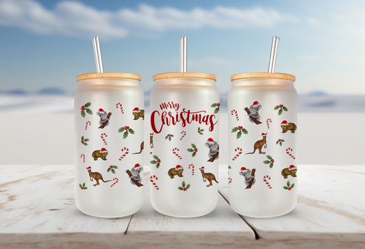 16oz Aussie Christmas Frosted Glass Tumbler