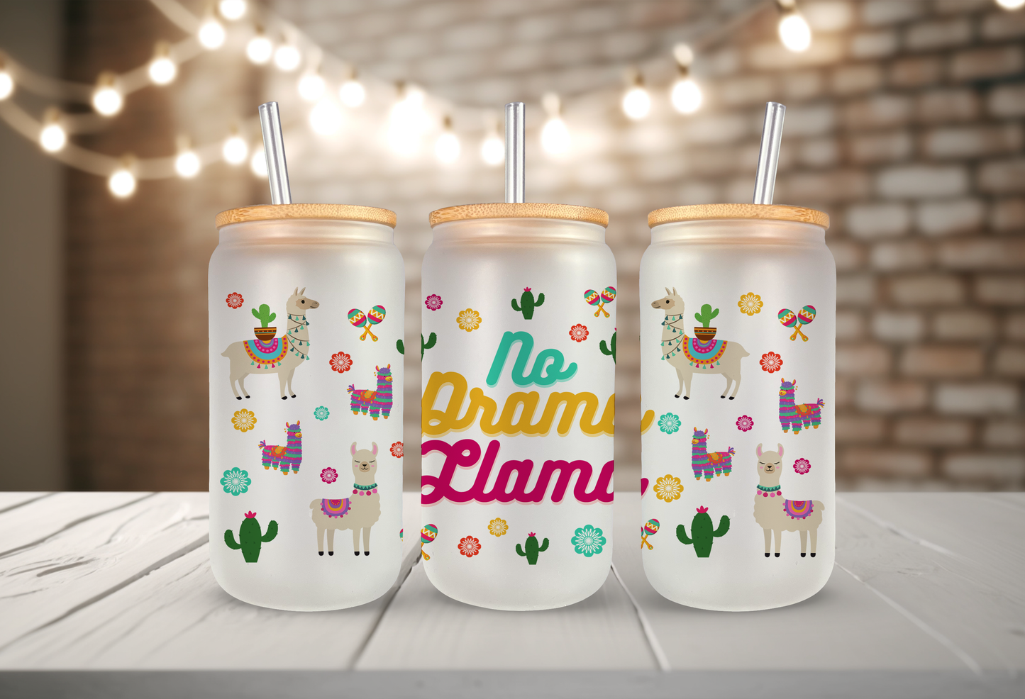 16oz No Drama Llama Frosted Glass Tumbler