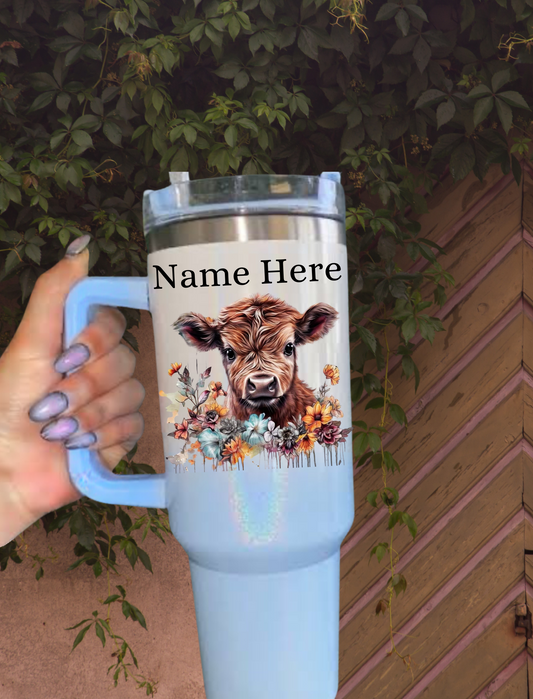 Personalised Cow 40oz Tumbler - Shimmer Blue