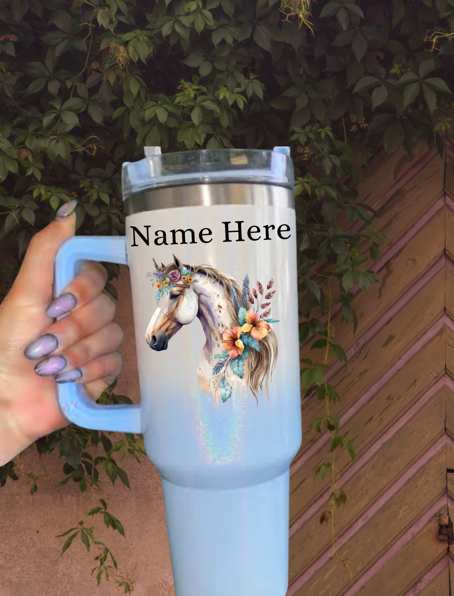 Personalised Horse 40oz Tumbler - Shimmer Blue