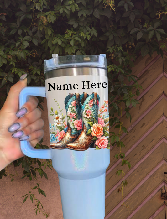 Personalised Country Boots 40oz Tumbler - Shimmer Blue