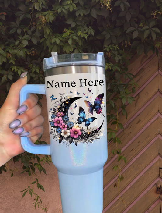 Personalised Butterfly Moon 40oz Tumbler - Shimmer Blue