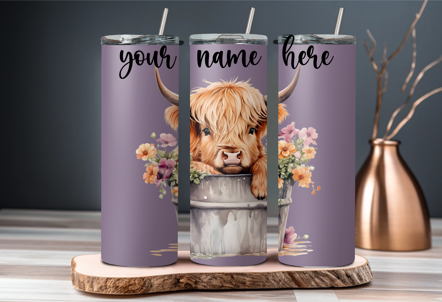 Personalised Purple Highland Cow Tumbler