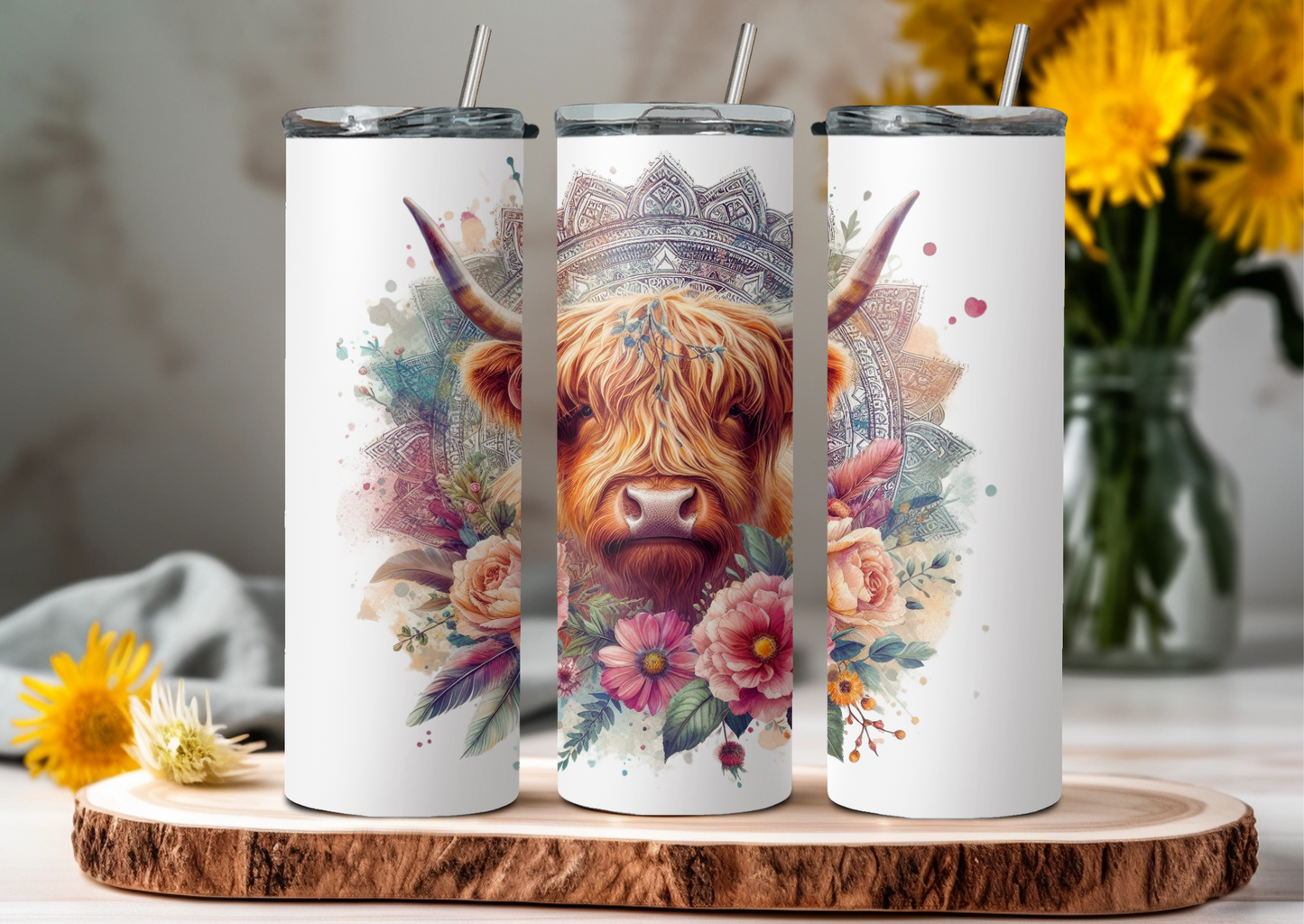 Mandala Highland Cow 1 Tumbler