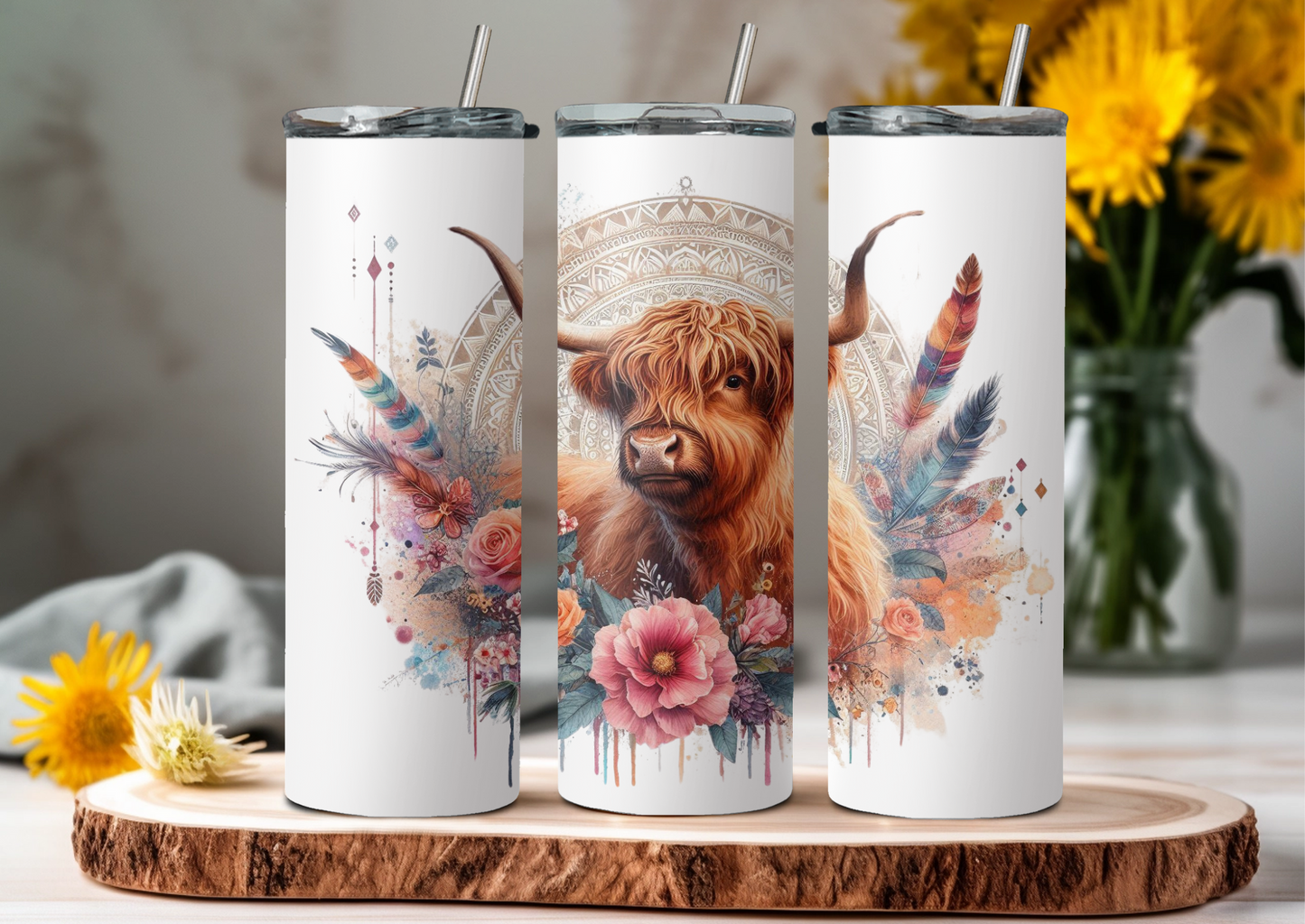 Mandala Highland Cow 2 Tumbler