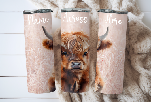 Personalised Pink Highland Cow Tumbler