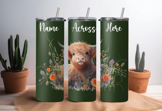 Personalised Green Highland Cow Tumbler