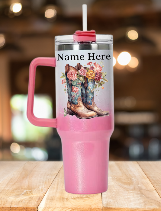 Personalised Country Boots 3 40oz Tumbler - Shimmer Pink