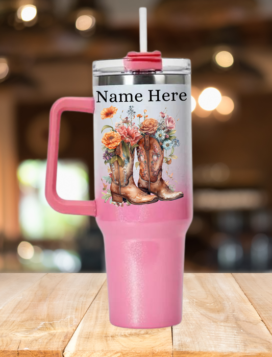 Personalised Country Boots 40oz Tumbler - Shimmer Pink