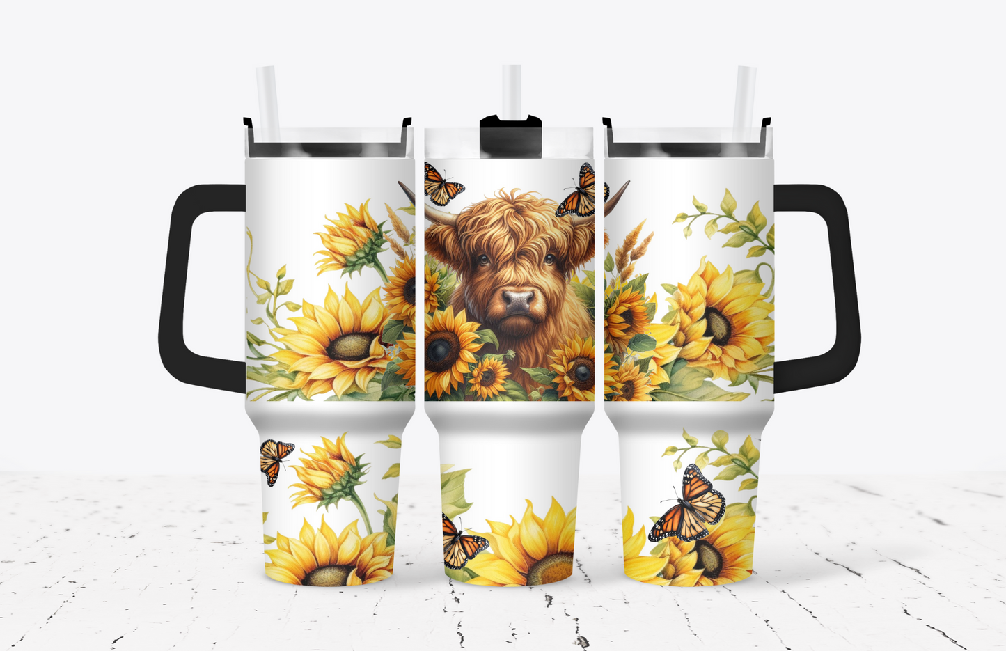 Sunflower Highland Cow 2 40oz Tumbler