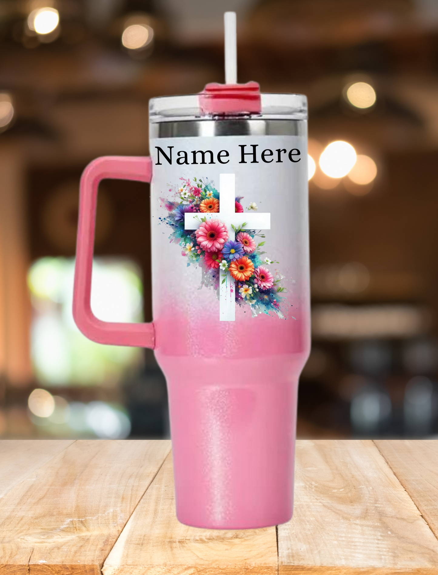 Personalised Cross 4 40oz Tumbler - Shimmer Pink