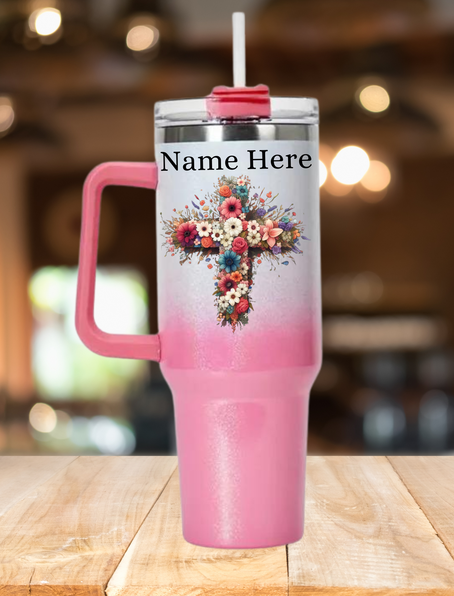 Personalised Cross 2 40oz Tumbler - Shimmer Pink