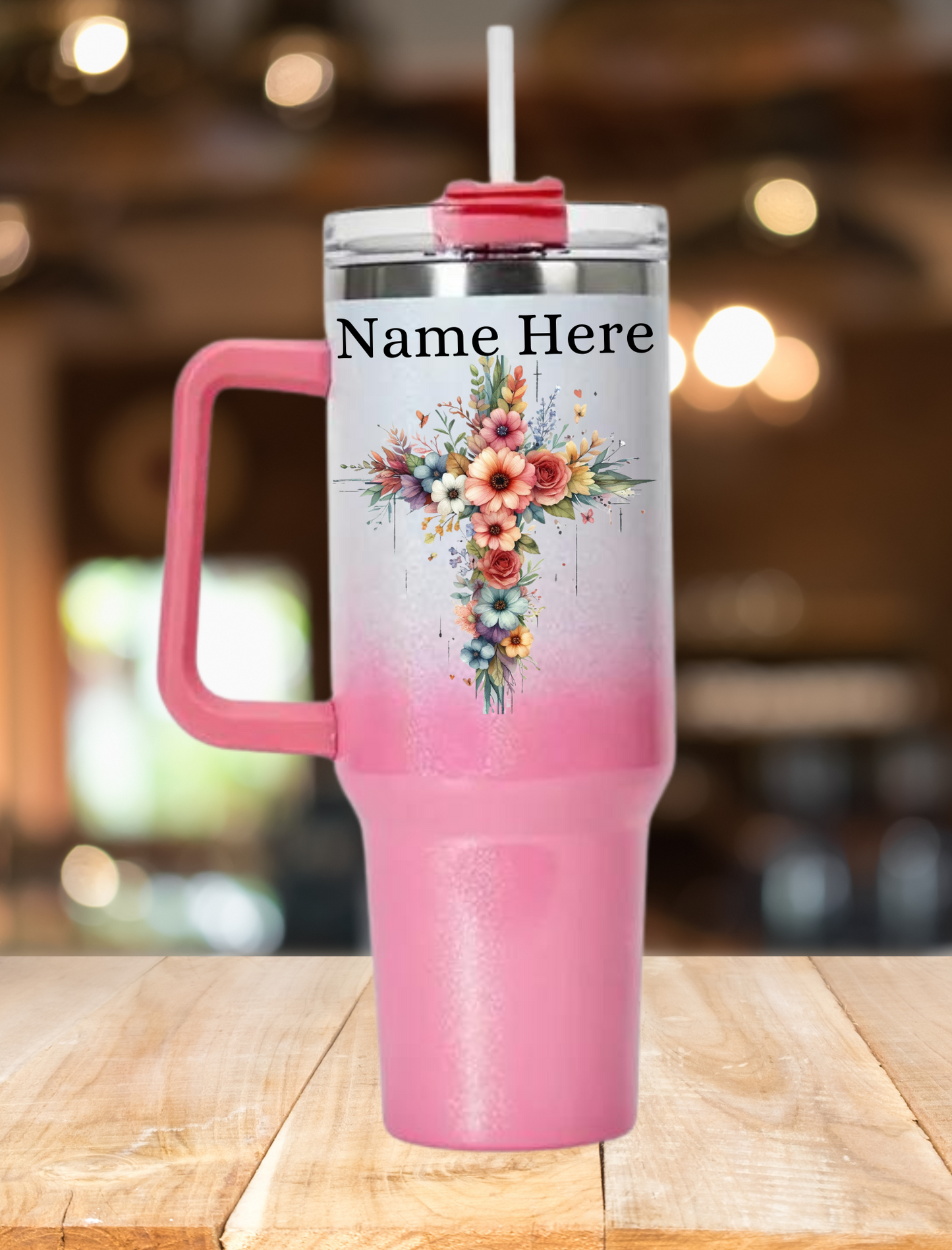 Personalised Cross 3 40oz Tumbler - Shimmer Pink