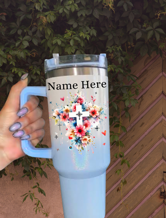 Personalised Cross 40oz Tumbler - Shimmer Blue