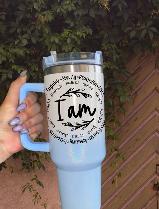 Personalised I AM 40oz Tumbler - Shimmer Blue