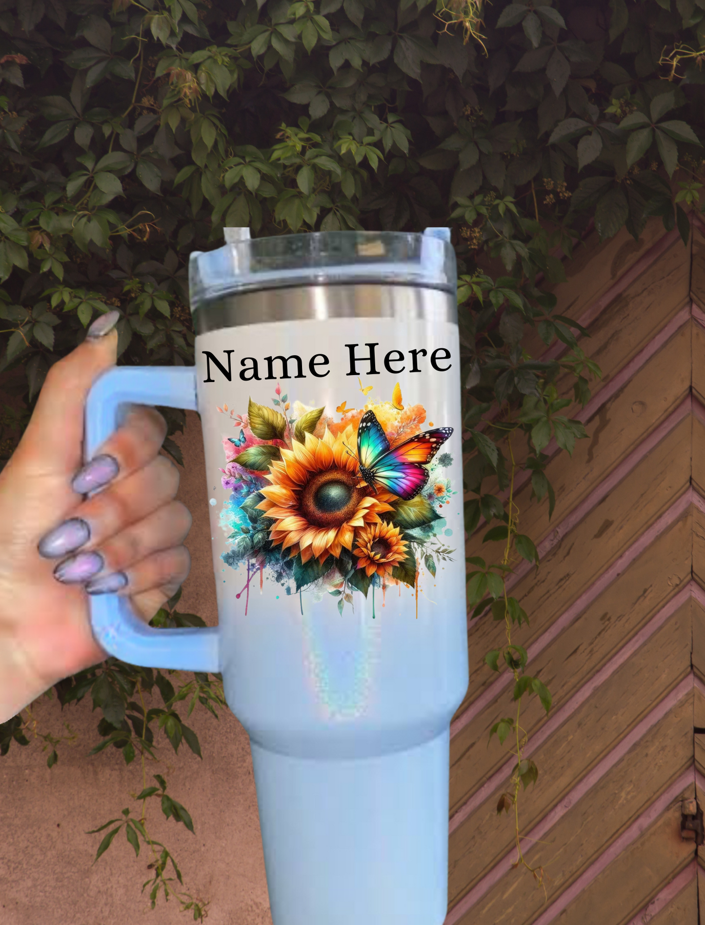 Personalised Sunflower 40oz Tumbler - Shimmer Blue