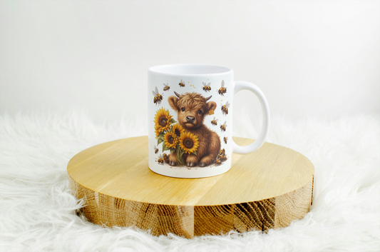 Highland Cow with Sunflowers Mug