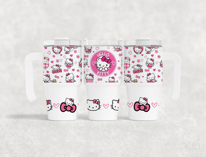 Pink Kitty 20oz Tumbler with Handle
