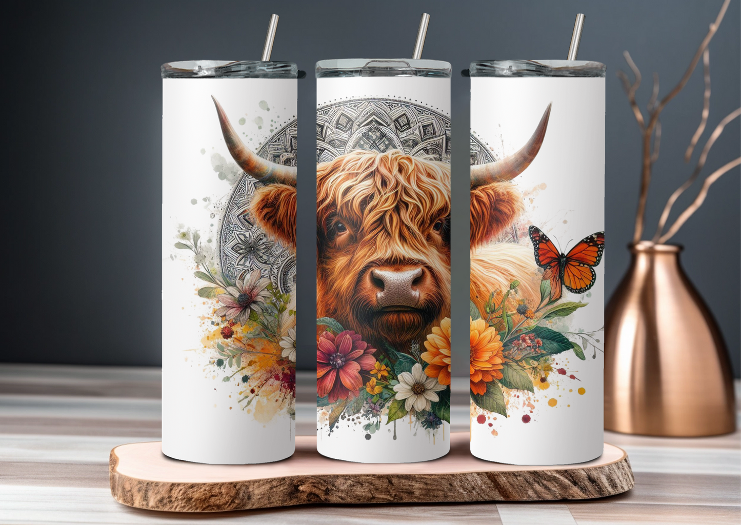 Mandala Highland Cow 4 Tumbler