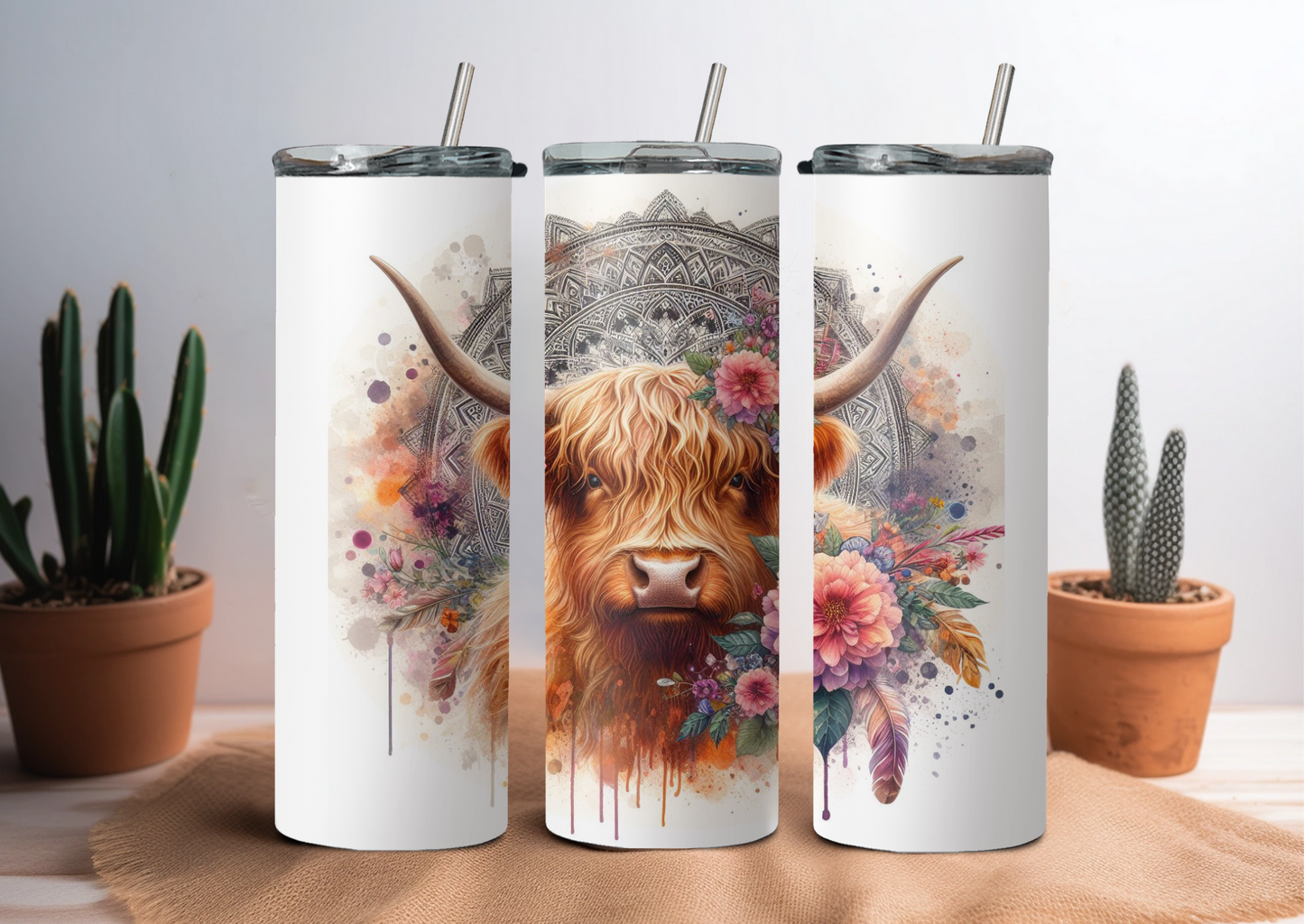 Mandala Highland Cow 6 Tumbler