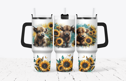 Sunflower Highland Cow 40oz Tumbler