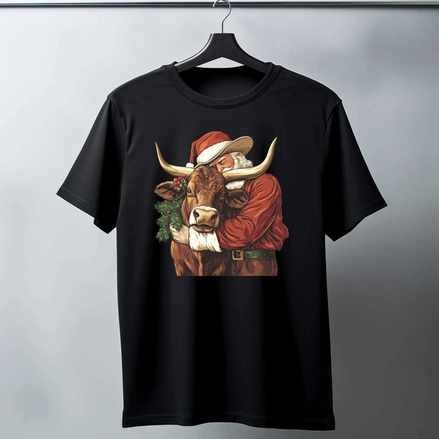Santa and Cow Christmas T-shirt