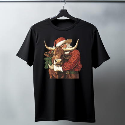 Santa and Cow Christmas T-shirt