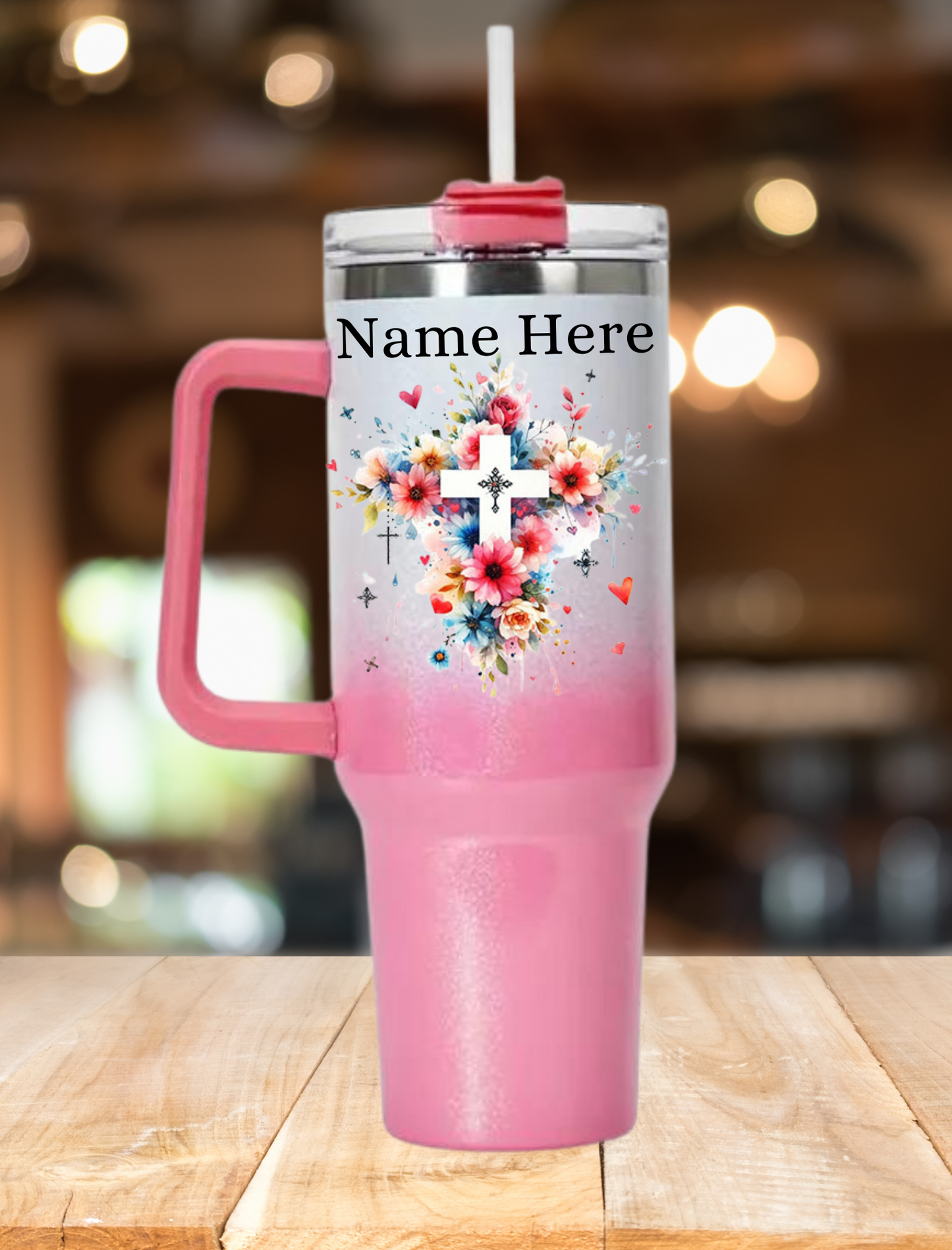 Personalised Cross 40oz Tumbler - Shimmer Pink