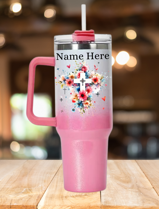 Personalised Cross 40oz Tumbler - Shimmer Pink