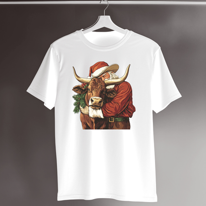 Santa and Cow Christmas T-shirt