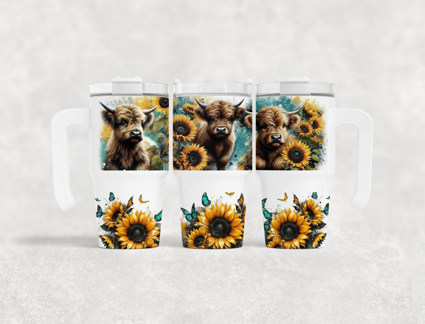Sunflower Cow 20oz Tumbler with Handle